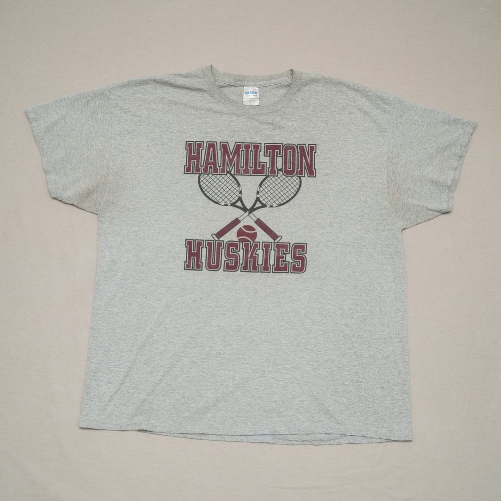 Vintage Hamilton Huskies Tennis School Sports Gray T‎ Shirt XL
